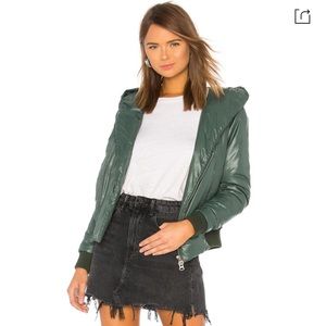 NSF Avery Hooded Cropped Puffer Coat, Green, Sz P